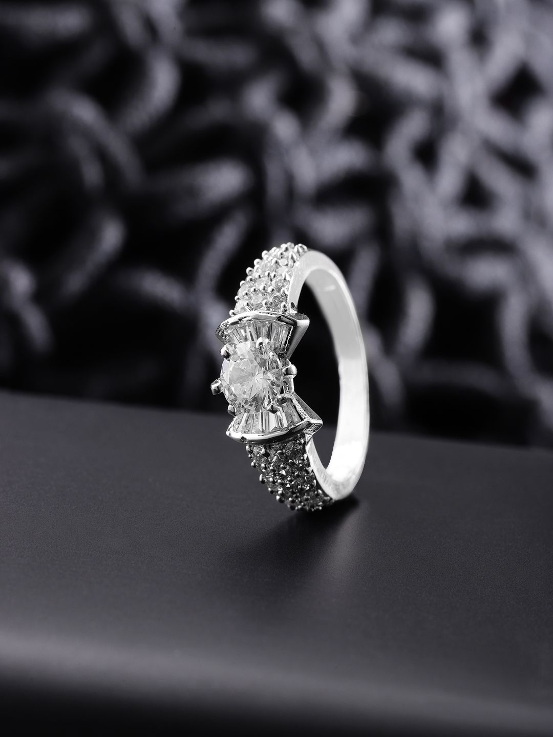Priyaasi Silver-Plated CZ-Studded Handcrafted Ring Price in India