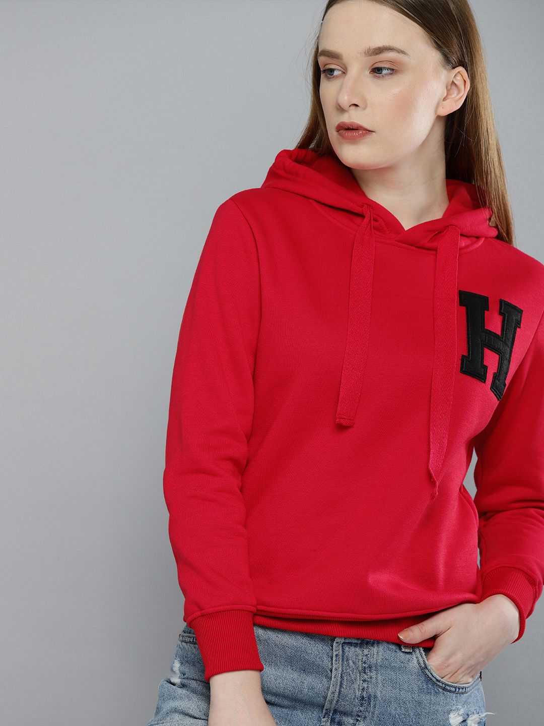Harvard Women Red Solid Hooded Pullover Sweatshirt Price in India