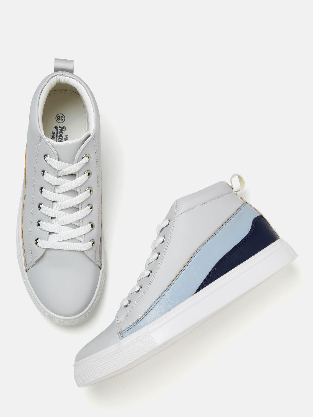 The Roadster Lifestyle Co Women Grey & Blue Colourblocked Mid-Top Sneakers Price in India