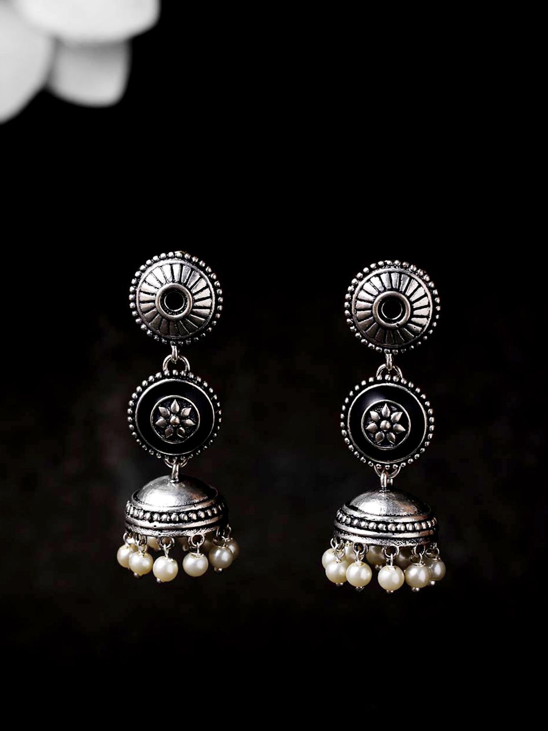 Voylla Silver-Toned Dome Shaped Jhumkas Price in India