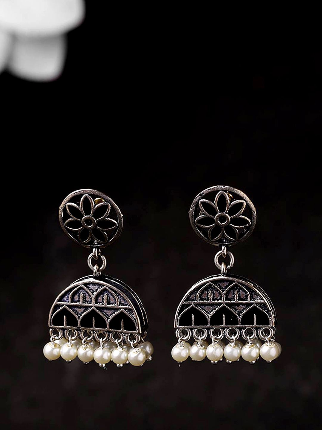 Voylla Silver-Toned Dome Shaped Jhumkas Price in India