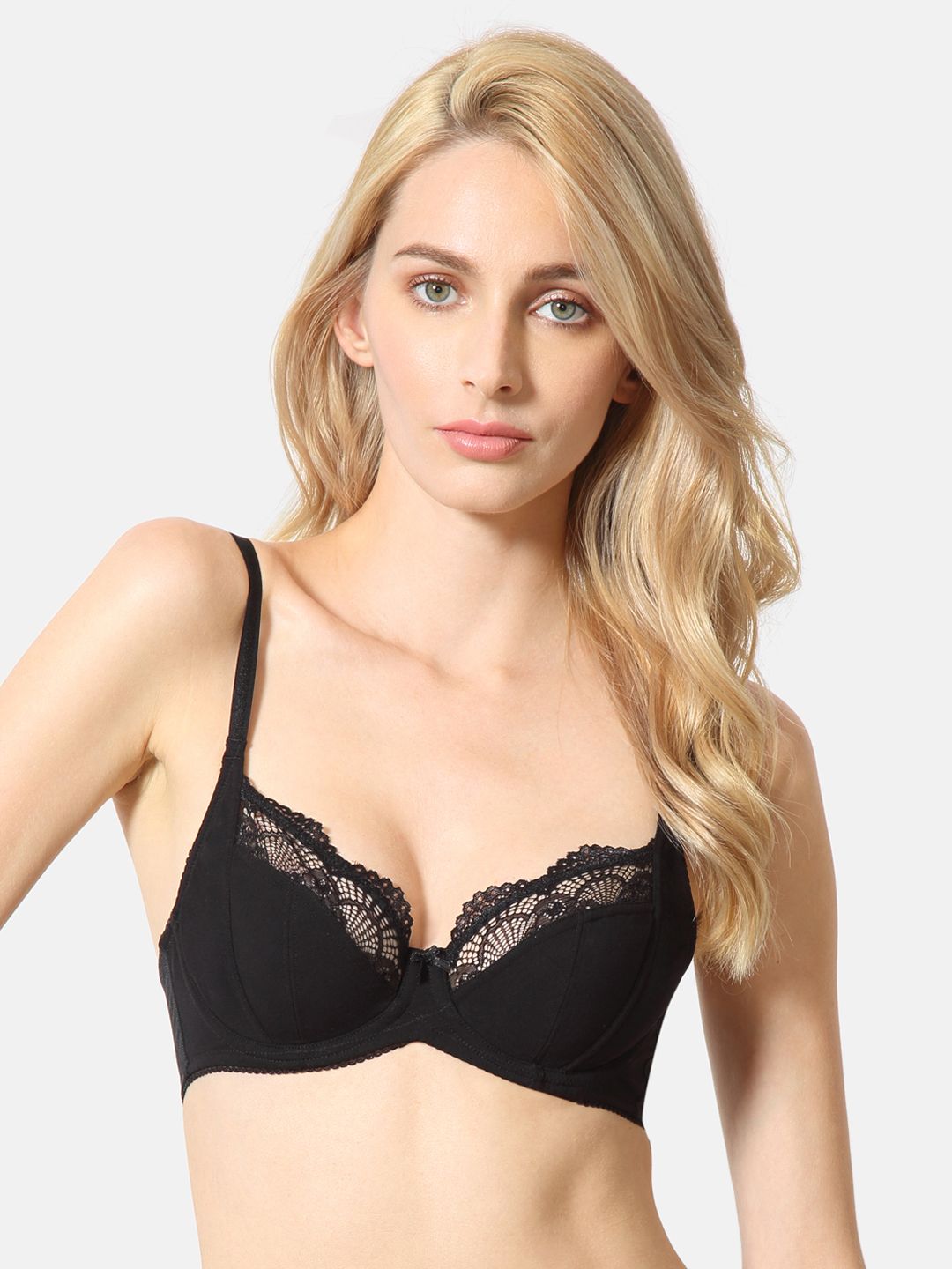 Van Heusen Black Lace Underwired Non Padded Wired Lace Tipped Balconette Bra ILIBR1ACSSXD11009 Price in India