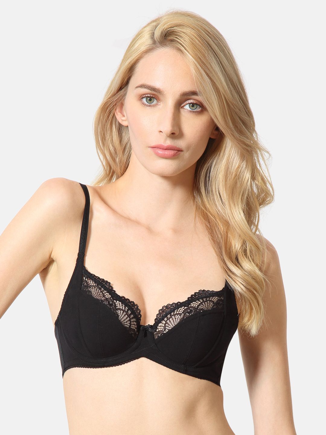 Van Heusen Black Solid Underwired Non Padded Wired Lace Tipped Balconette Bra ILIBR1ACSSXD11009 Price in India