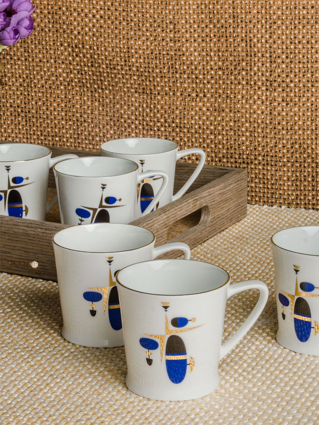 SONAKI White 6-Pieces Printed Bone China Cups Set Price in India