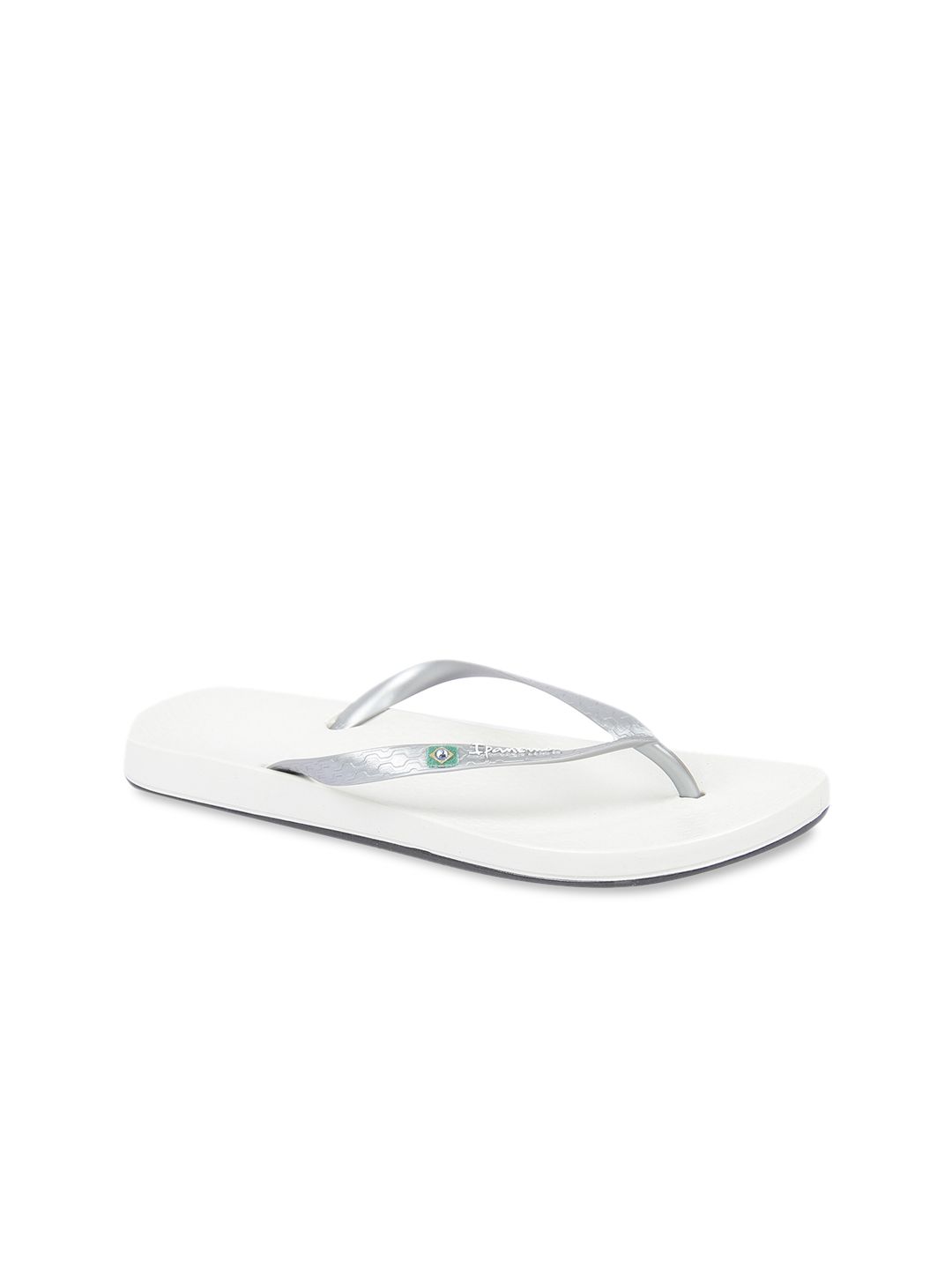 iPanema Women Silver-Toned & White Textured Thong Flip-Flops Price in India