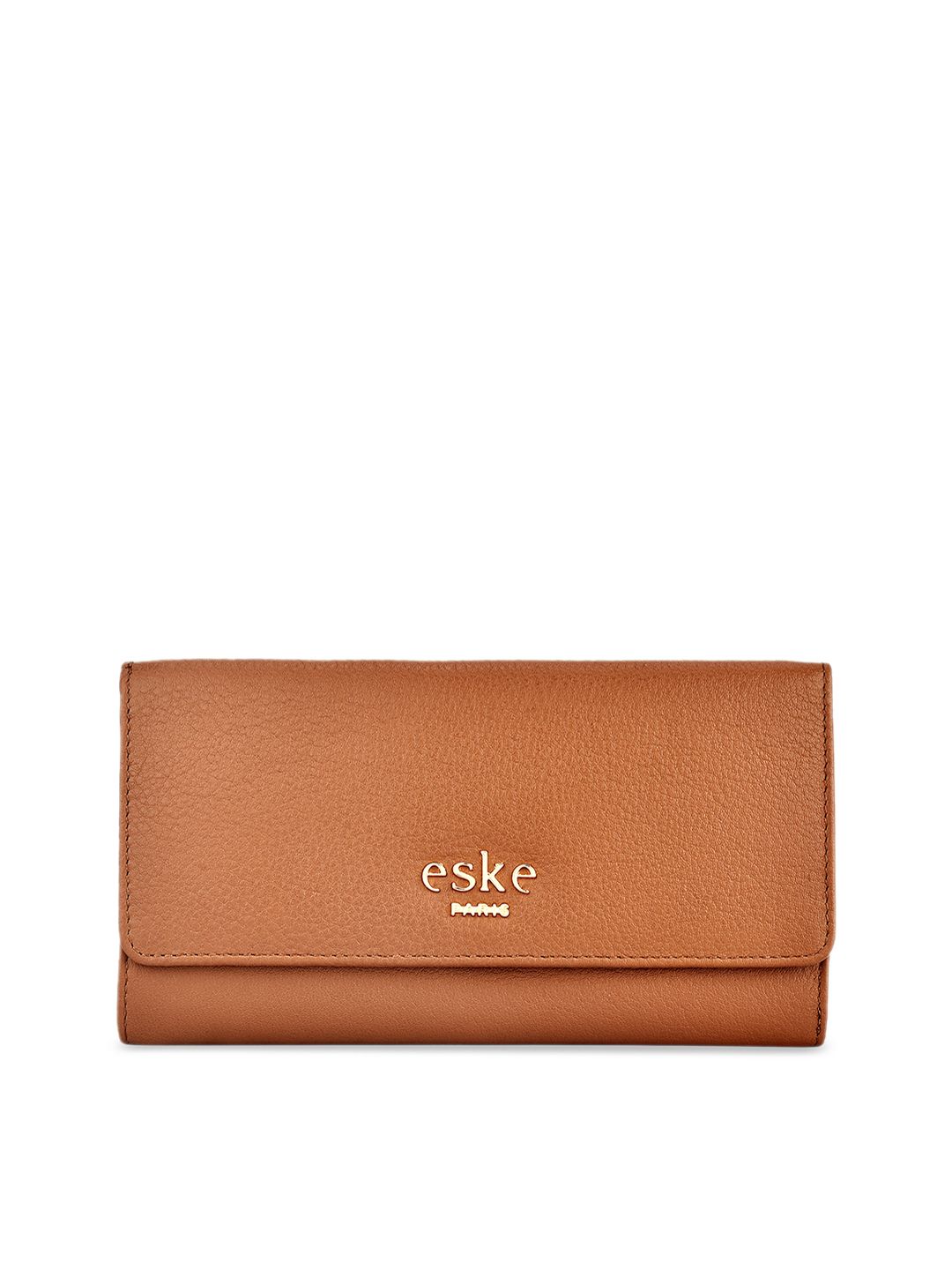 Eske Women Brown Solid Three Fold Leather Wallet Price in India