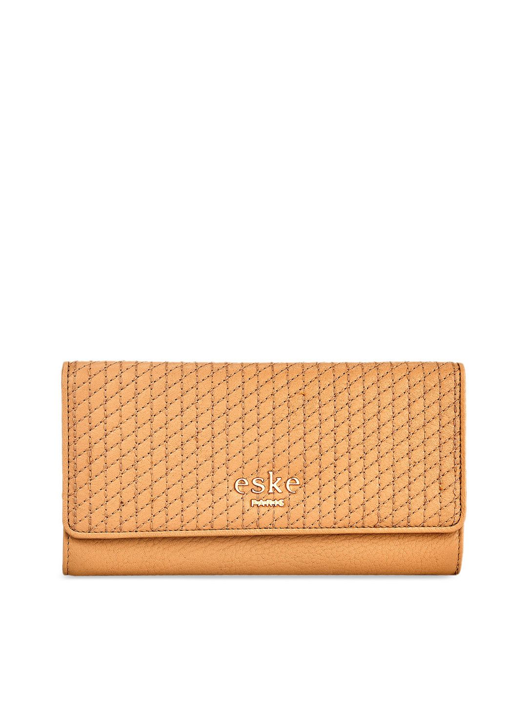 Eske Women Brown Textured Three Fold Leather Wallet Price in India