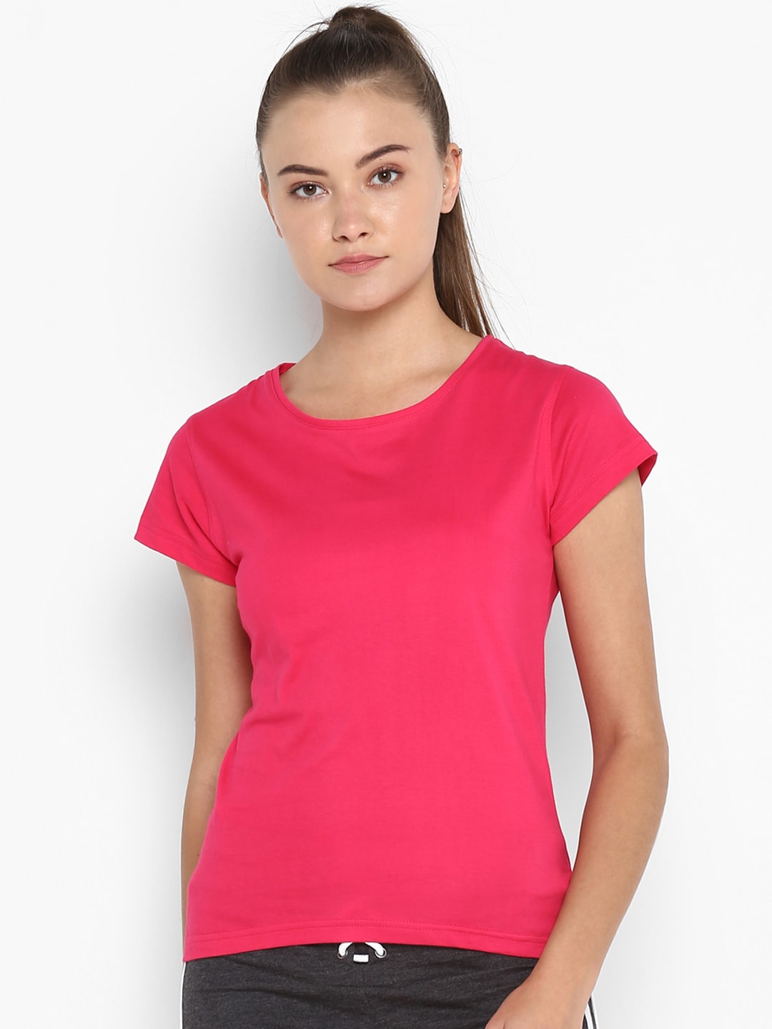 appulse Women Fuchsia Pink Solid Round Neck T-shirt Price in India