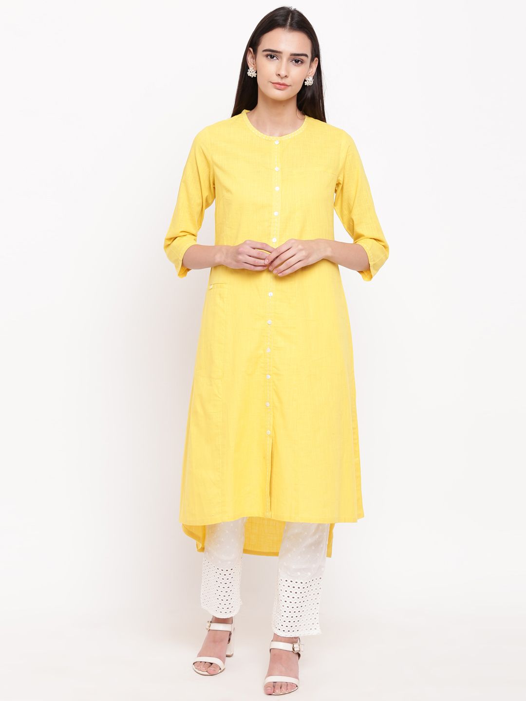 Biba Women Mustard Yellow Solid A-Line Kurta