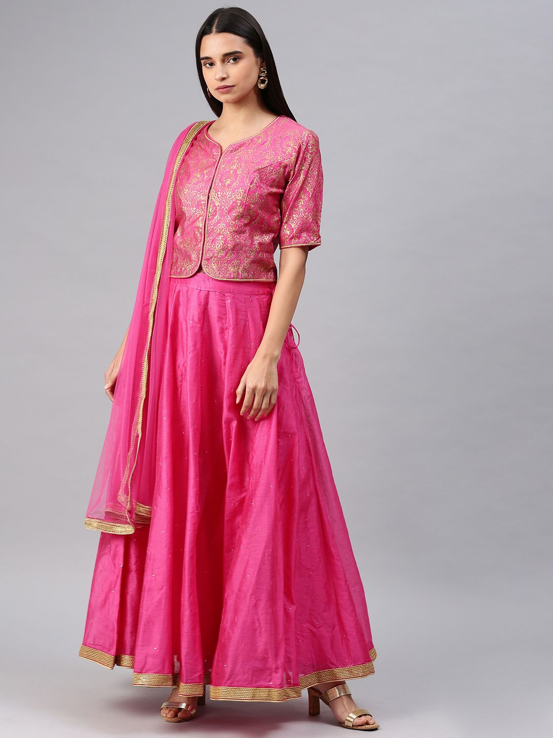 Biba Women Pink Ready to Wear Embellished Lehenga & Blouse with Dupatta