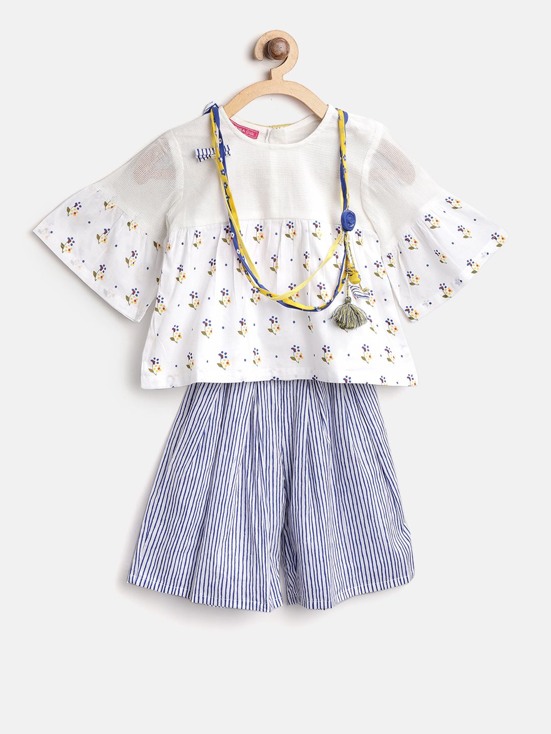 Biba Girls Off-White & Blue Printed Top with Palazzos