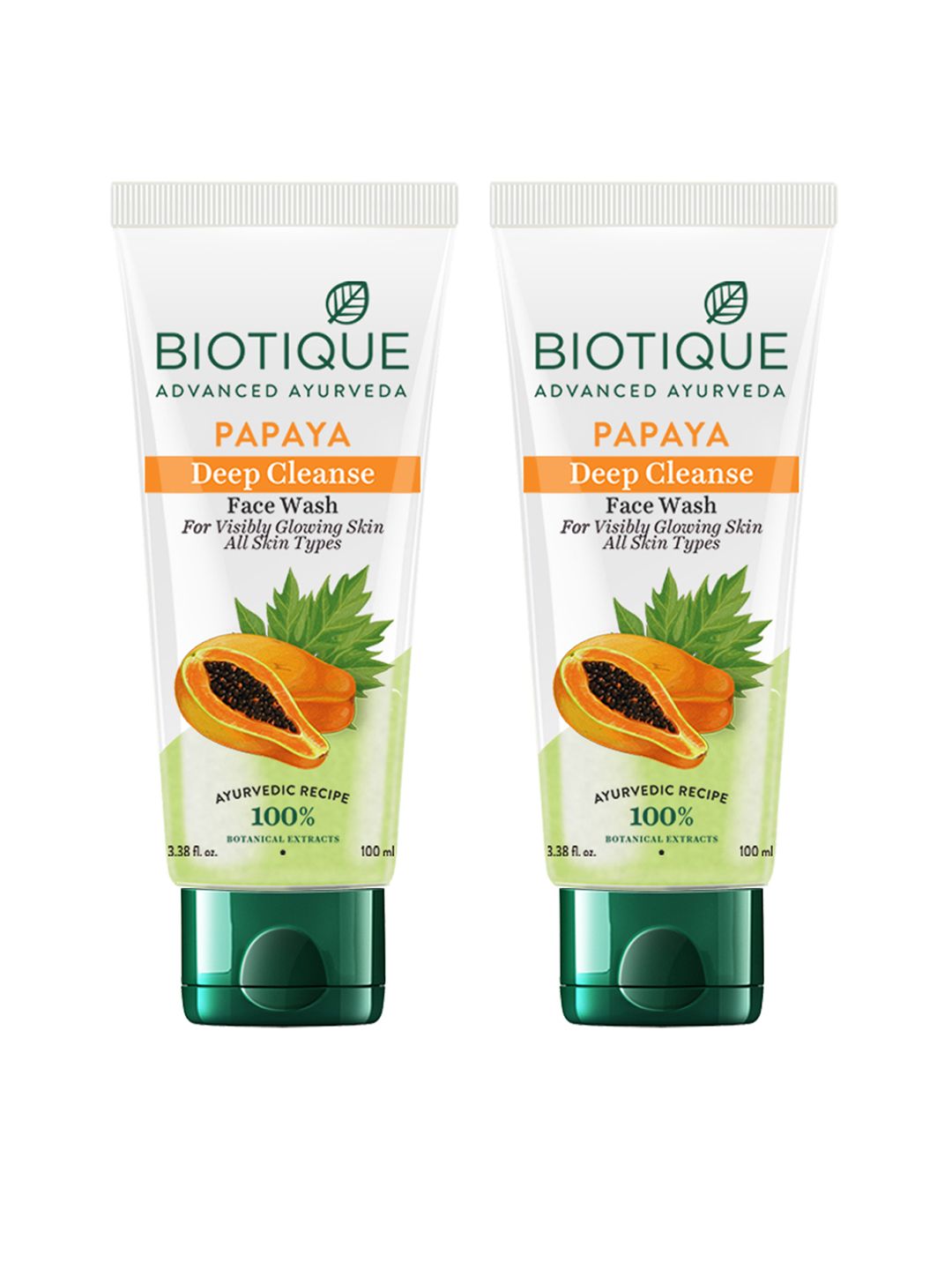 Biotique Set of 2 Papaya Deep Cleanse Visibly Glowing Skin Face Wash - 100ml Each