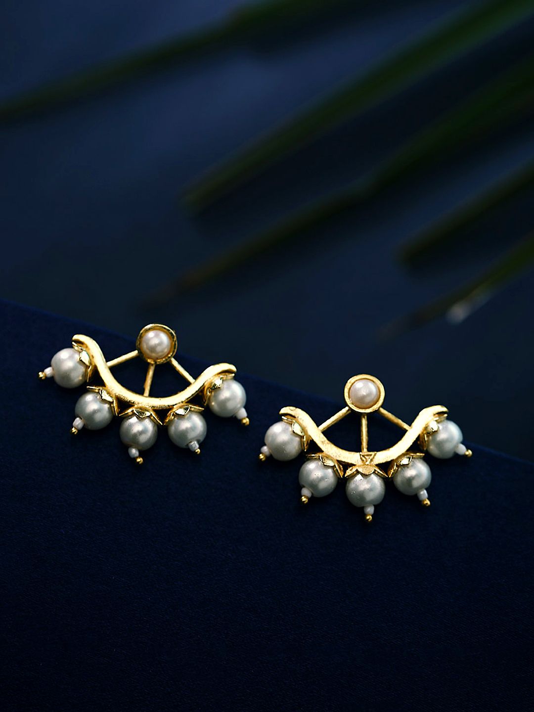 Voylla Gold-Toned & Off-White Crescent Shaped Studs Price in India