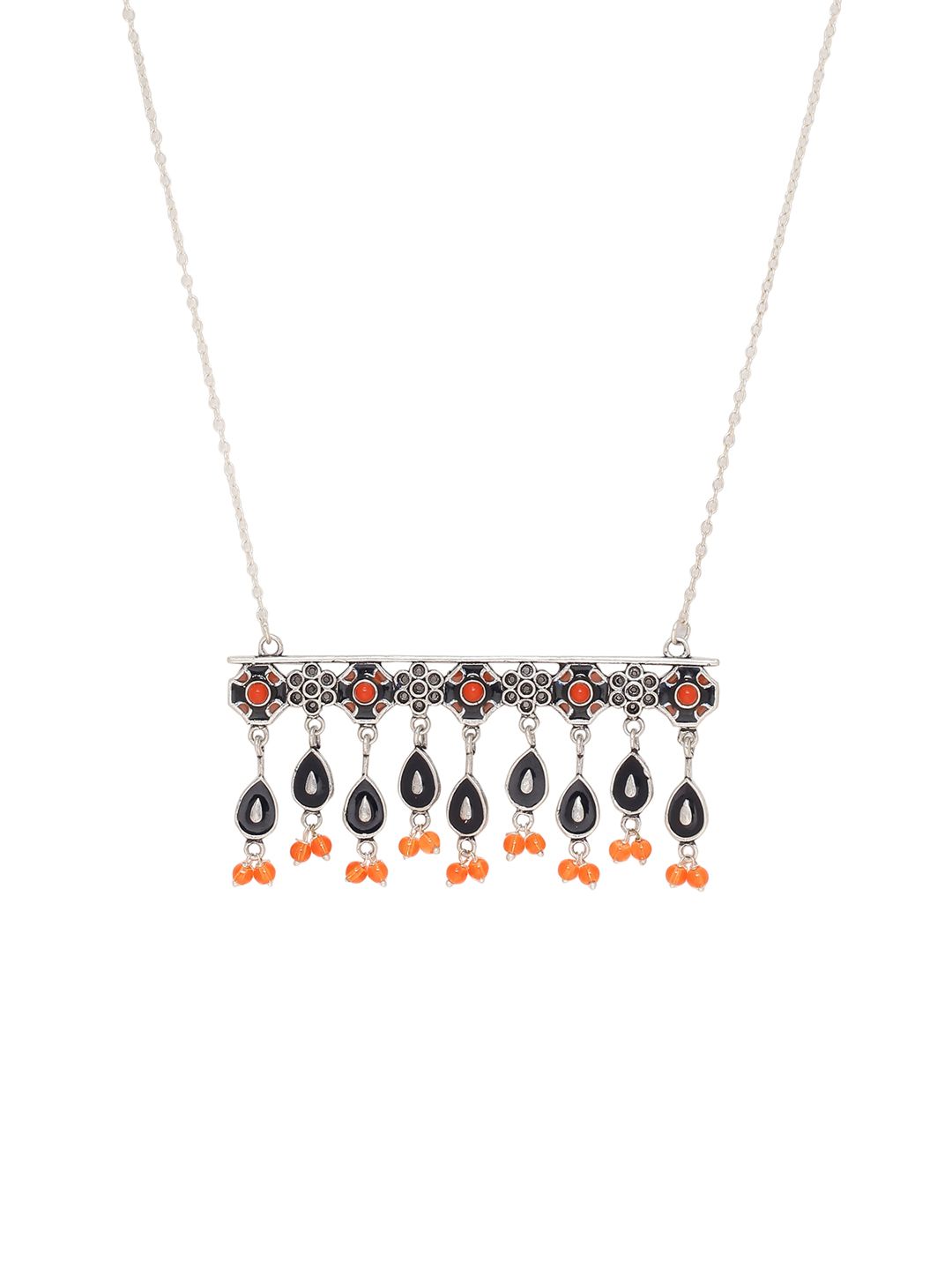 Voylla Silver-Toned & Orange Brass Silver-Plated Oxidised Necklace Price in India