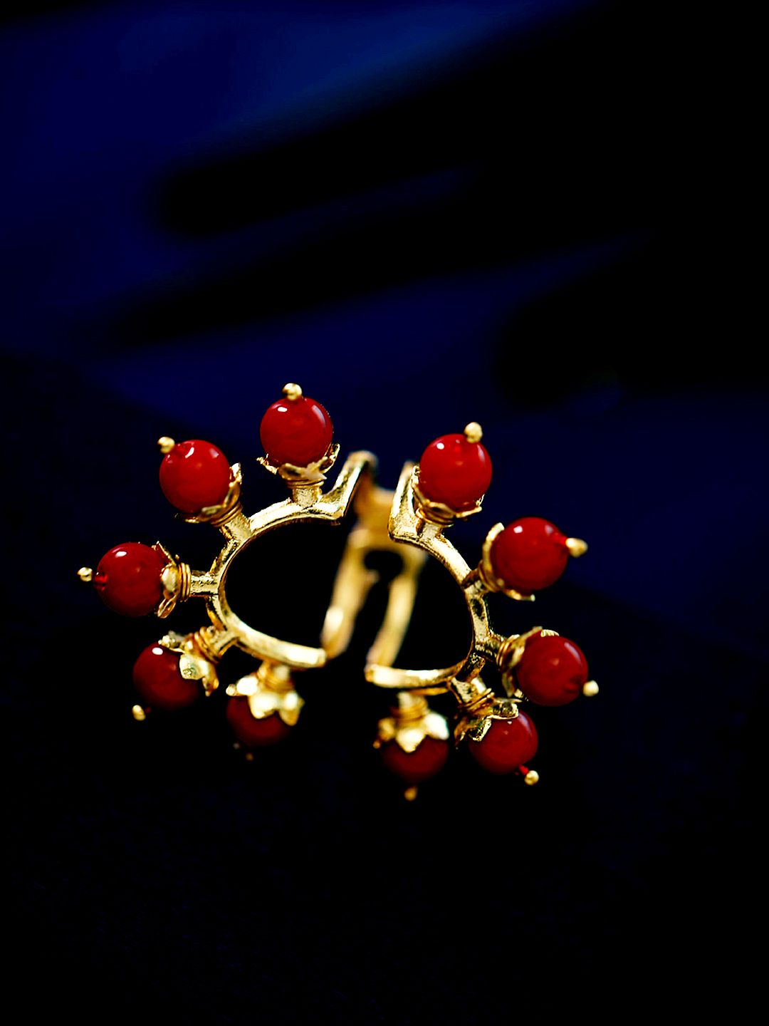 Voylla Women Gold-Plated & Red Beaded Adjustable Finger Ring Price in India