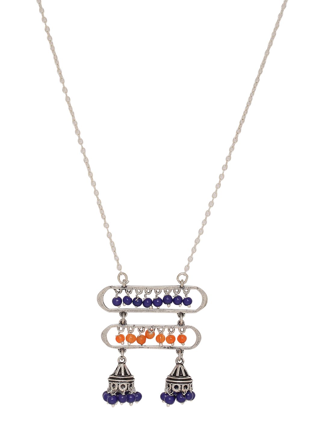 Voylla Silver-Toned & Blue Brass Silver-Plated Oxidised Necklace Price in India