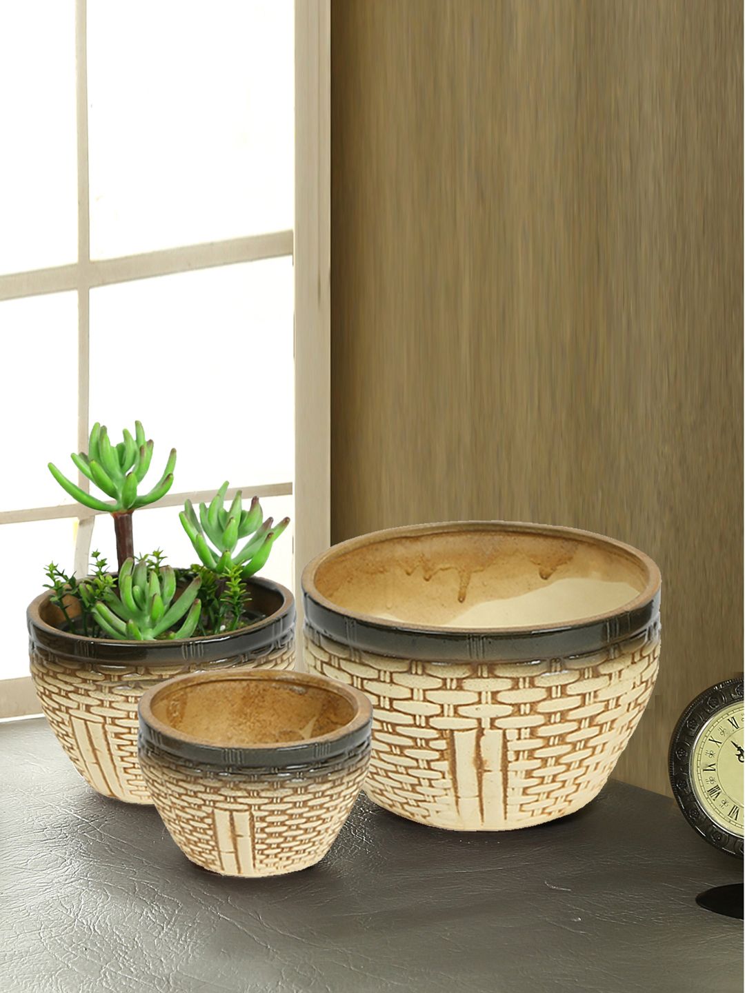 Aapno Rajasthan Set of 3 Beige Ceramic Flower Vases Price in India