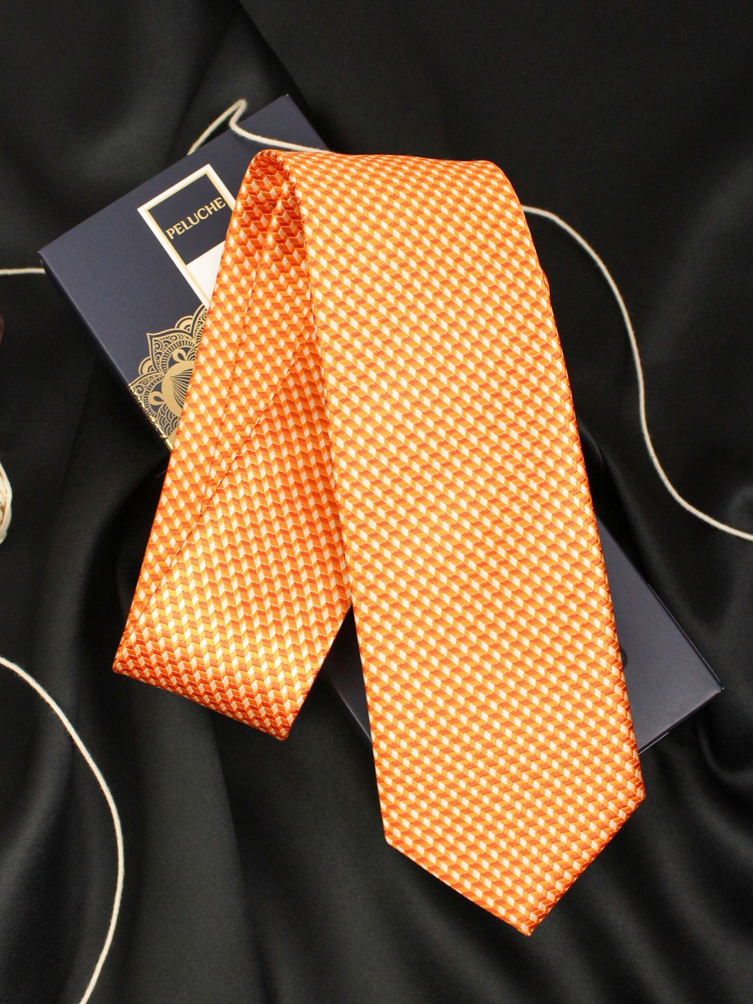 PELUCHE Orange Woven Design Broad Tie