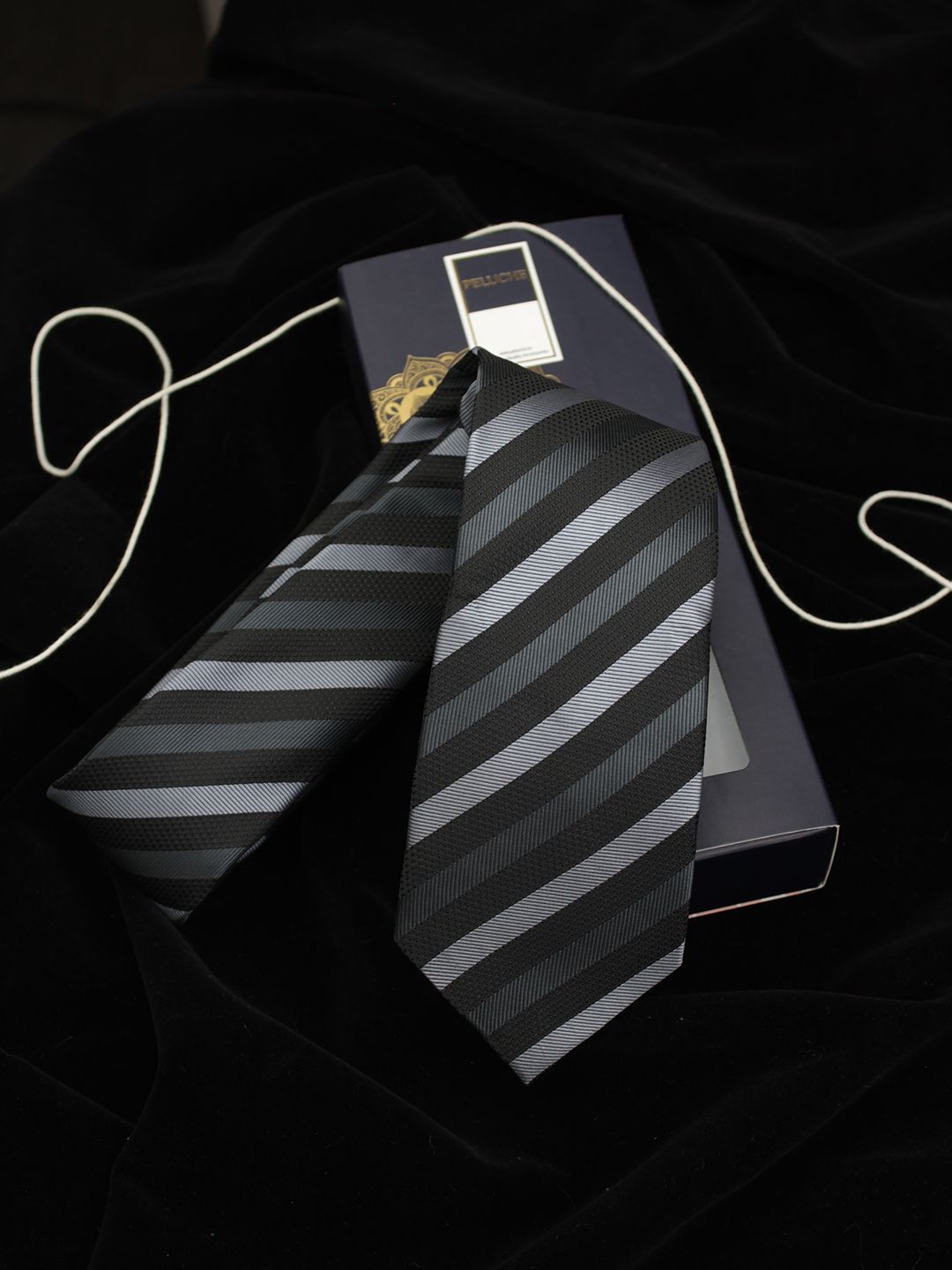 PELUCHE Black & Grey Striped Broad Tie