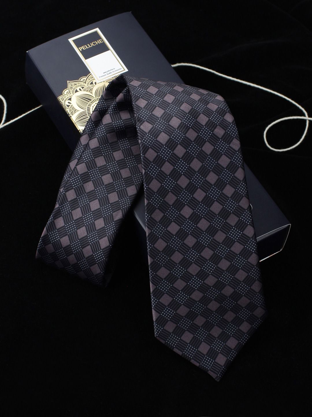 PELUCHE Black & White Checked Broad Tie