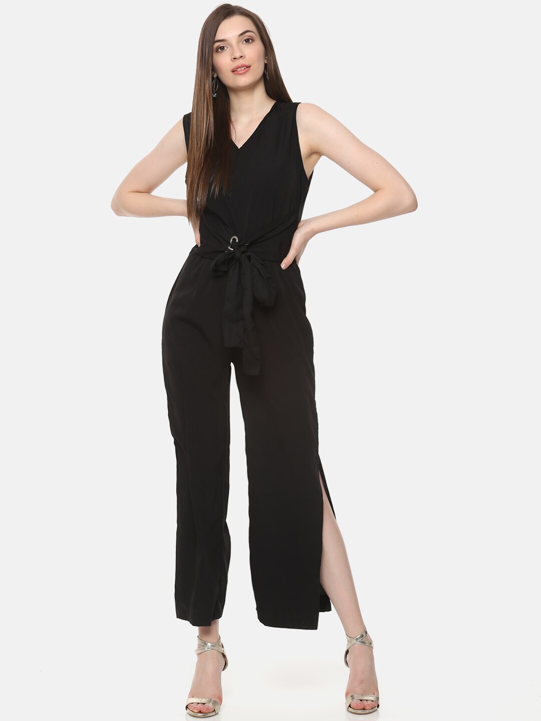 Belle Fille Black Solid Basic Jumpsuit Price in India