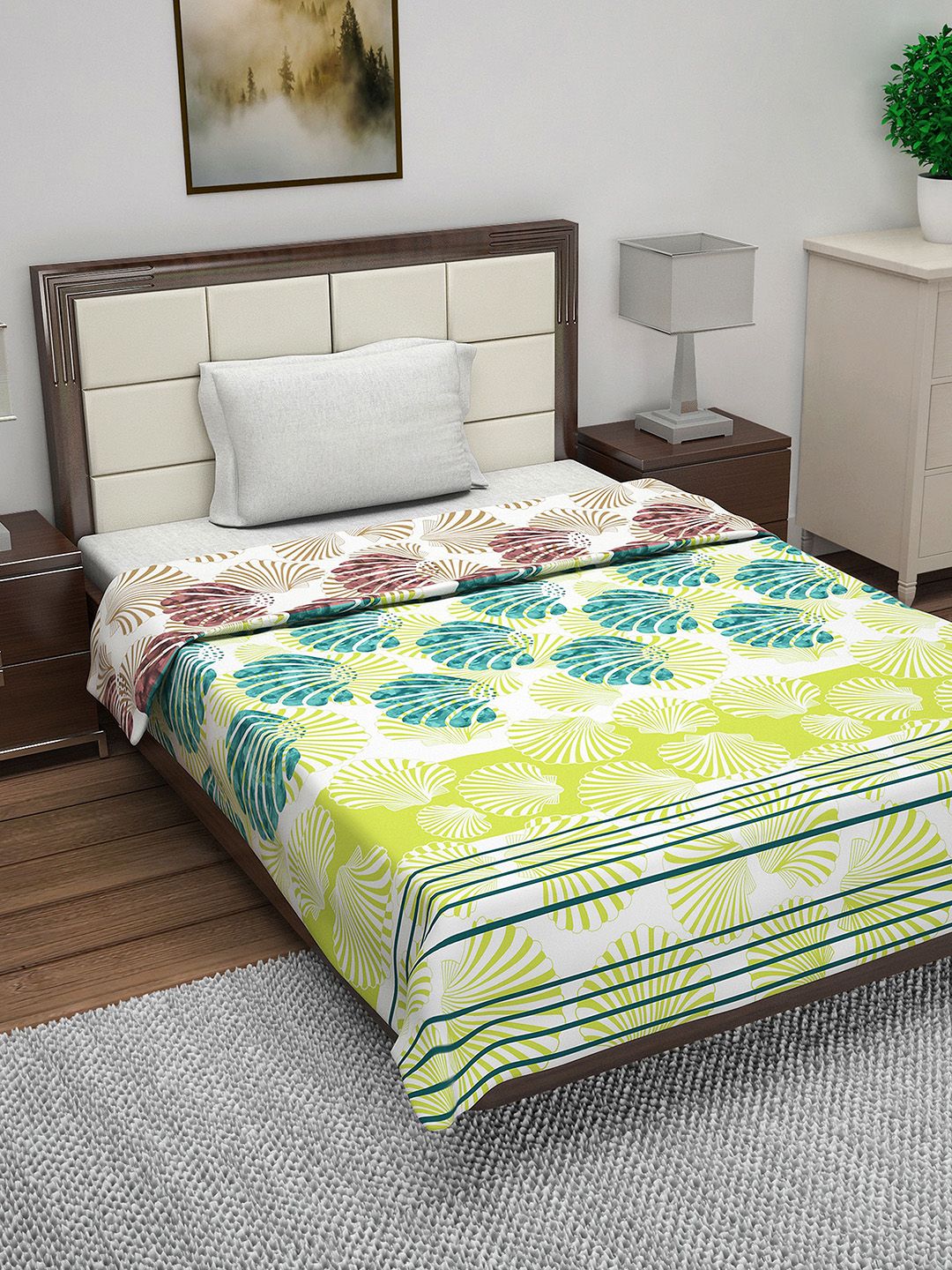 Divine Casa Lime Green AC Room 110 GSM Reversible Single Bed Quilt Price in India