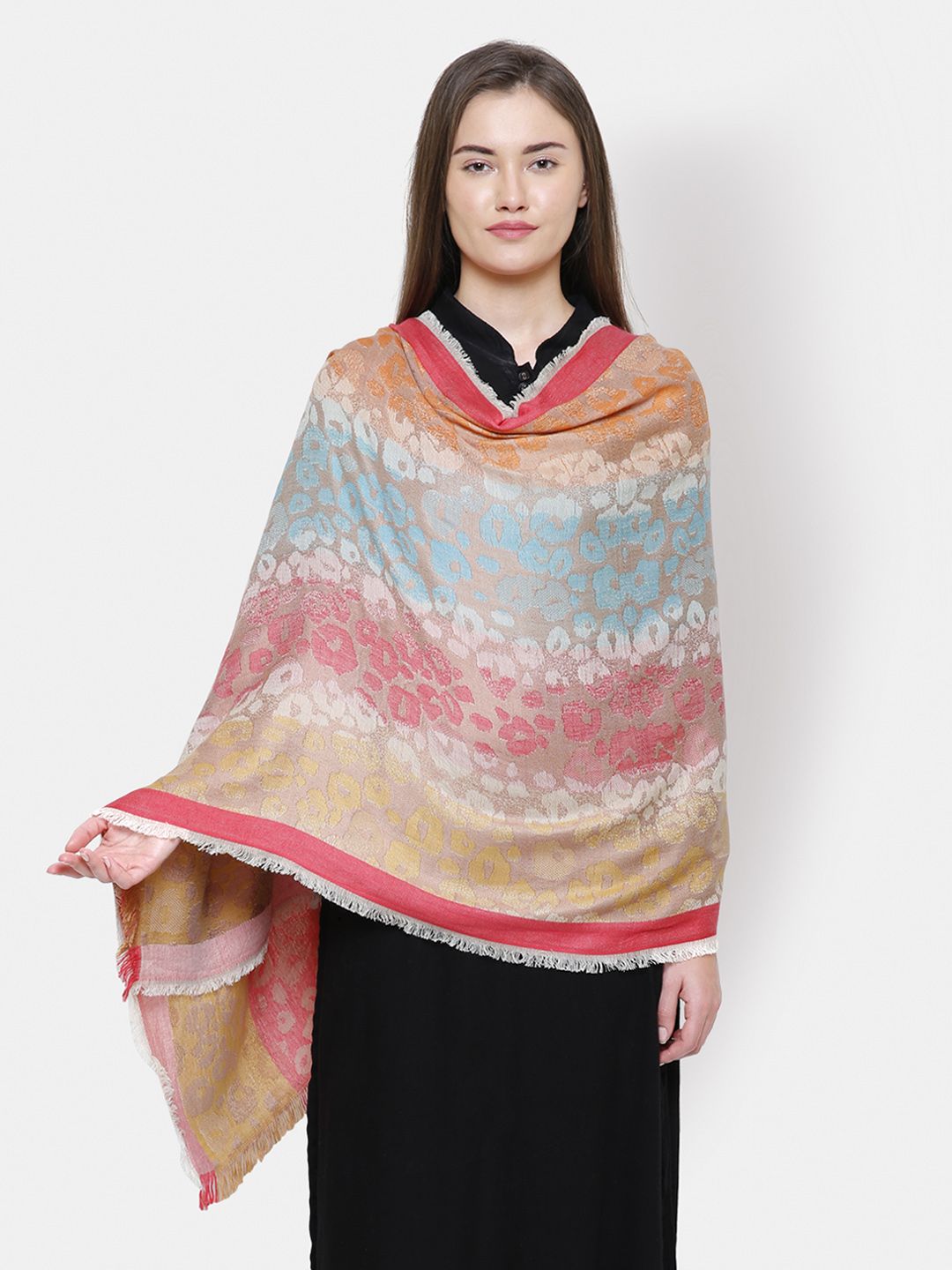 Anekaant Women Multicoloured Woven-Design Shawl Price in India