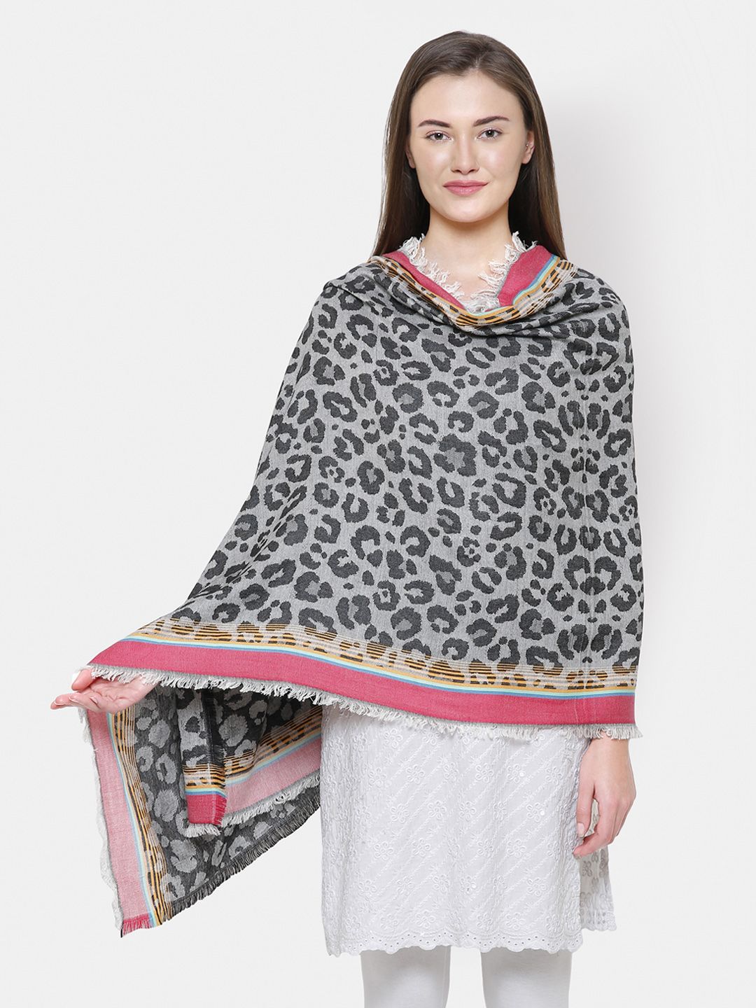 Anekaant Women Grey Printed Shawl Price in India