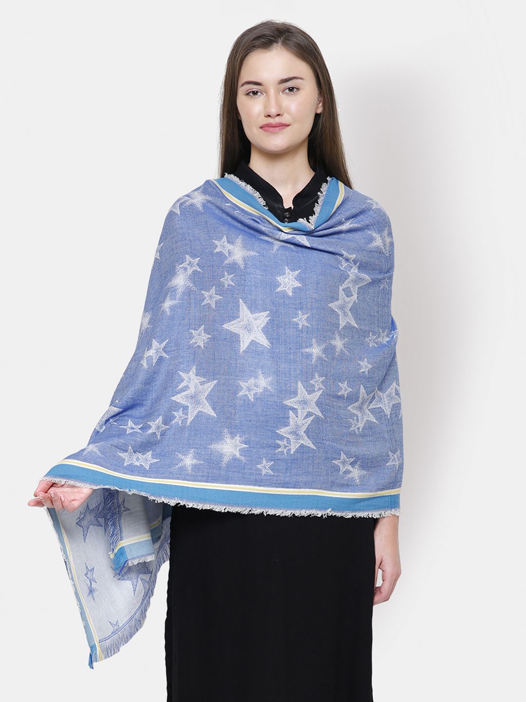 Anekaant Women Blue & Grey Woven-Design Shawl Price in India