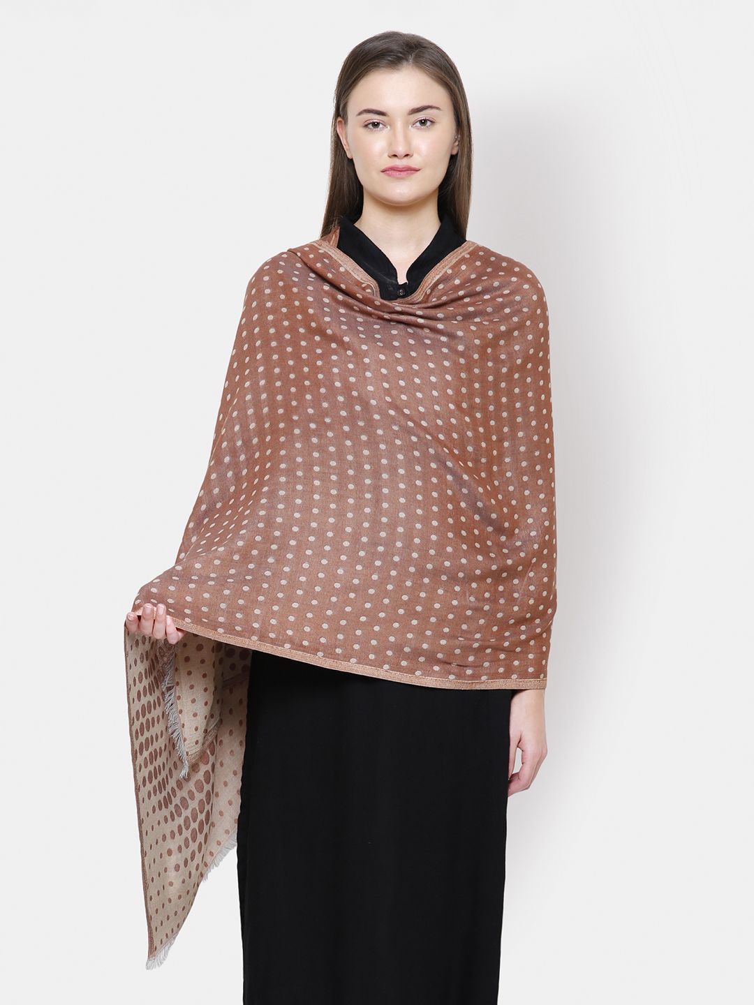 Anekaant Women Brown & Beige Woven-Design Shawl Price in India