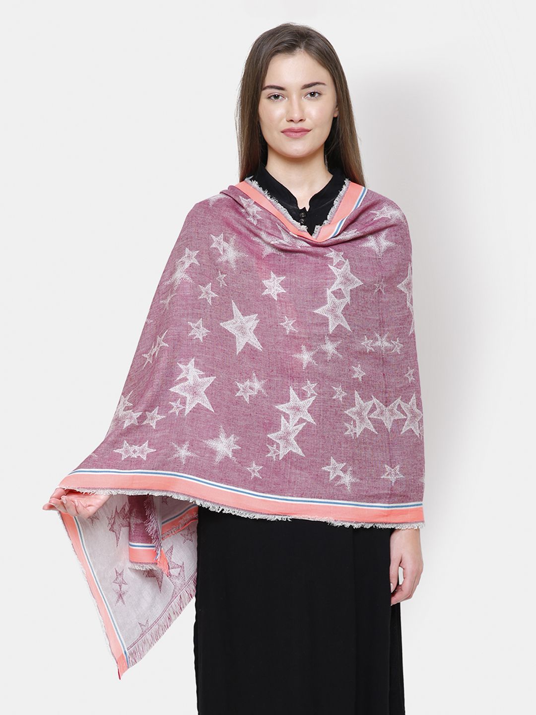 Anekaant Women Pink & Grey Woven-Design Shawl Price in India