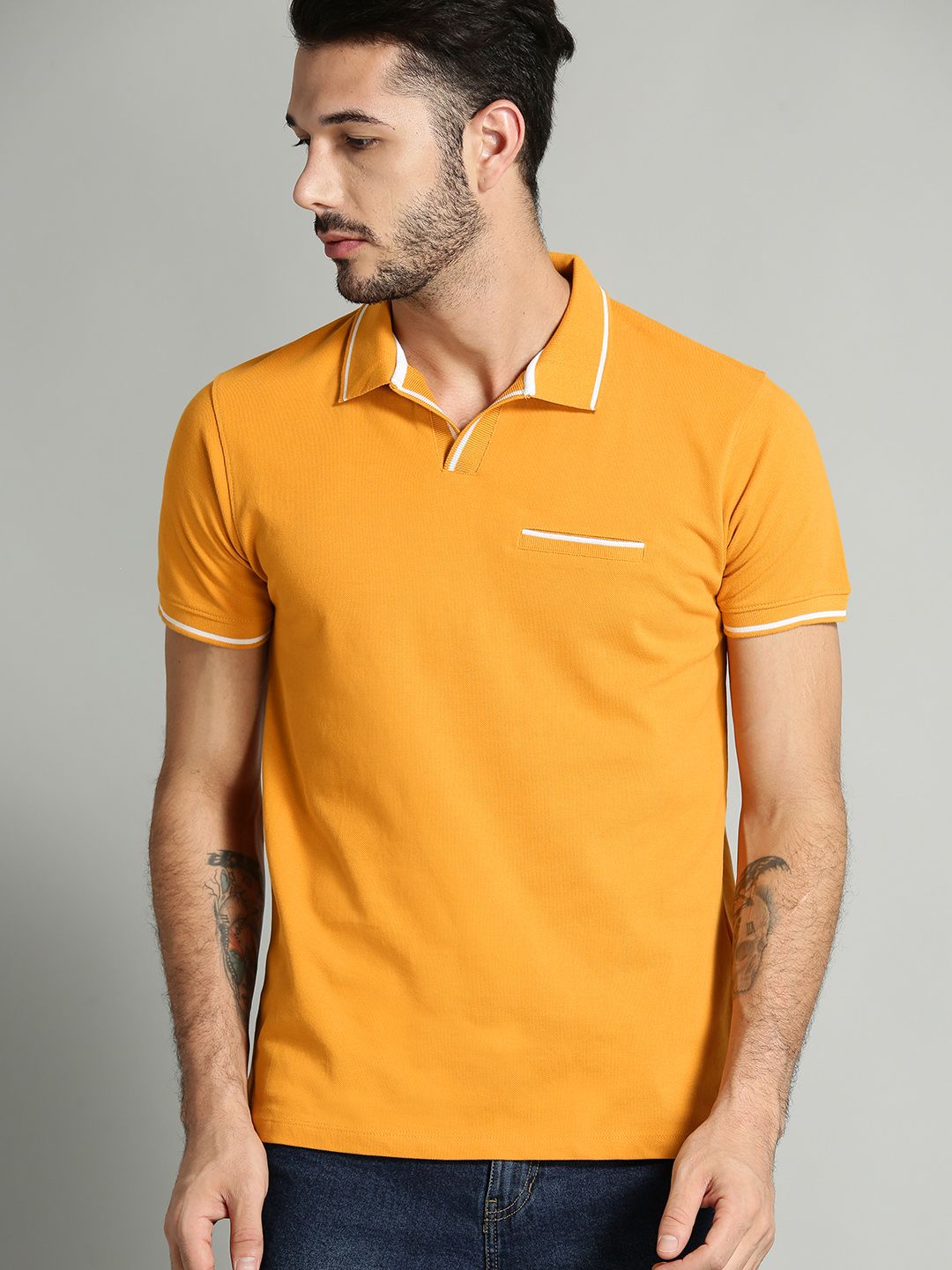 Roadster Men Mustard Yellow Solid Polo Collar T-shirt