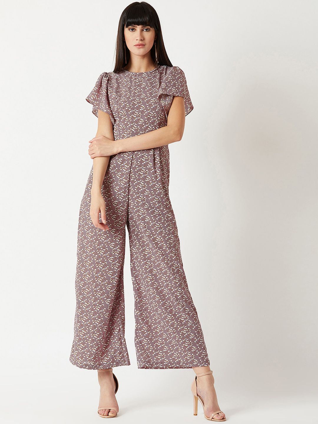 Miss Chase Taupe & Navy Blue Printed Basic Jumpsuit Price in India