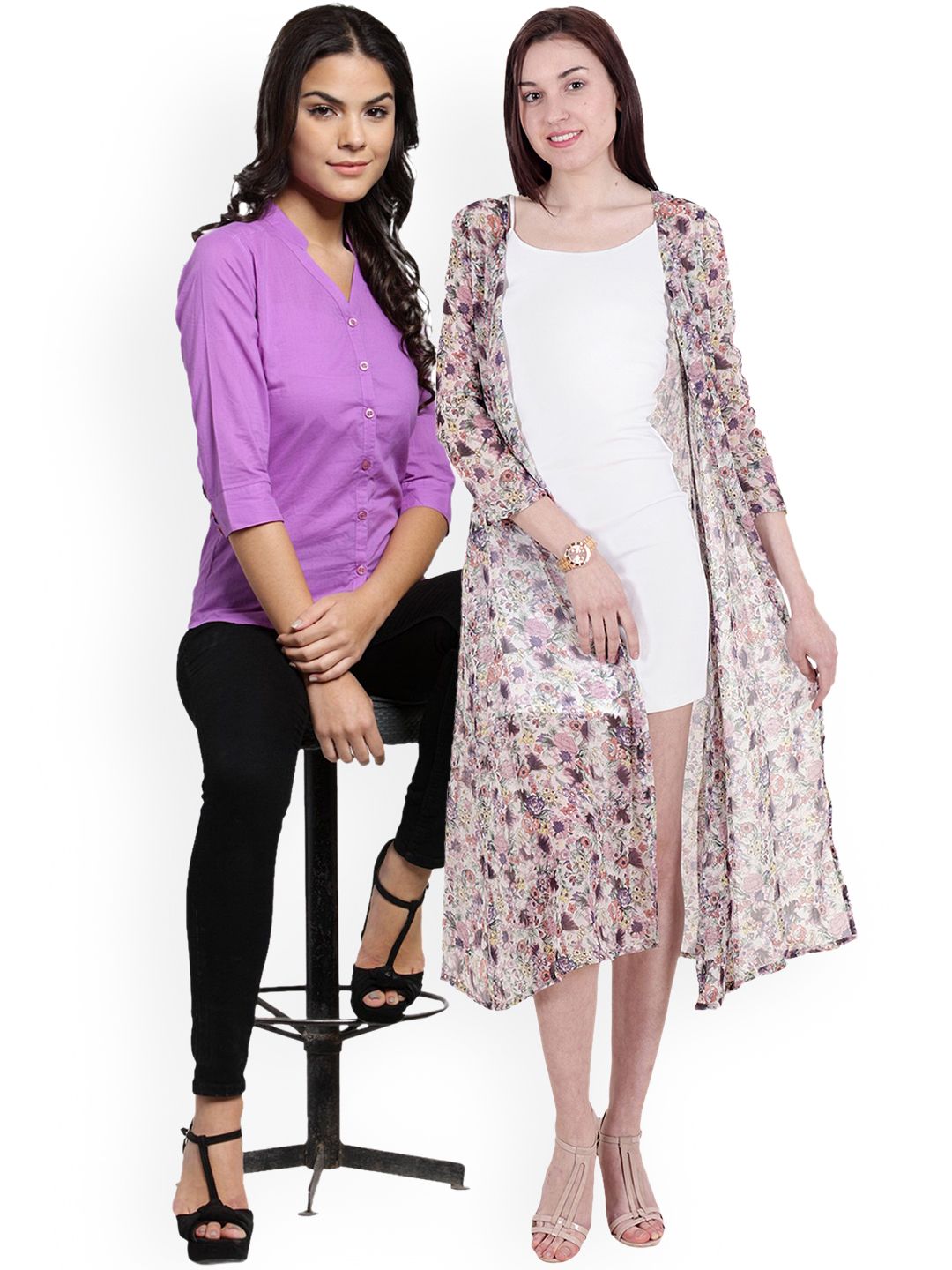 SCORPIUS Women Multi-coloured and Purple shirt with shrug Price in India