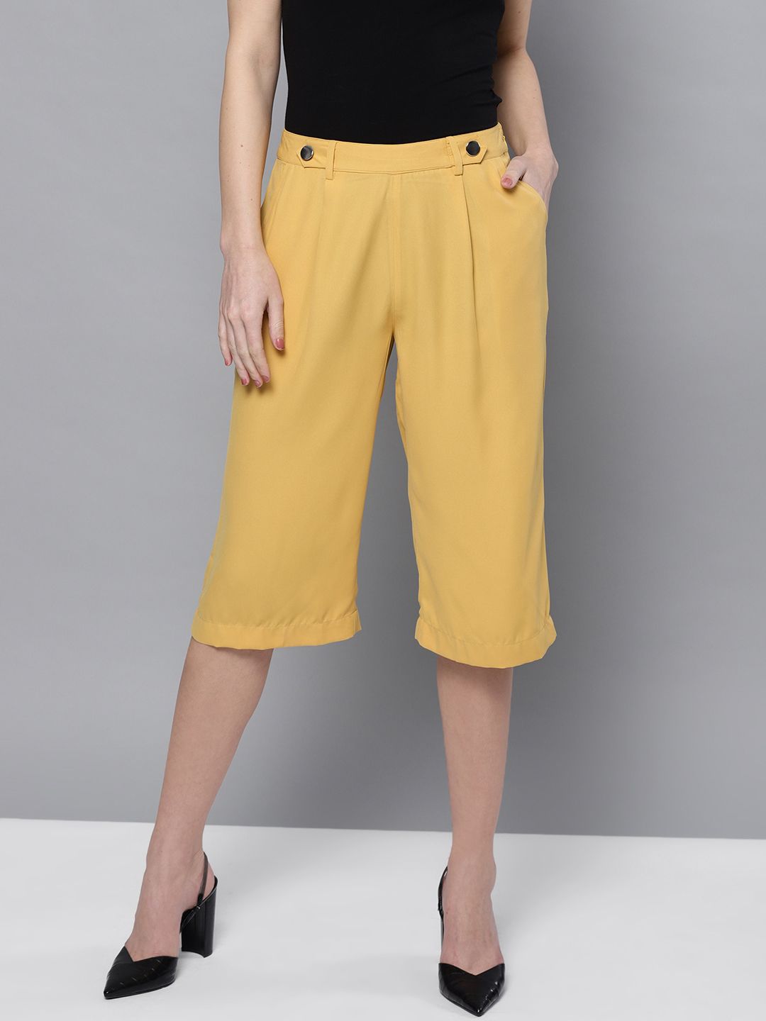 STREET 9 Women Mustard Yellow Straight Fit Solid Culottes Price in India