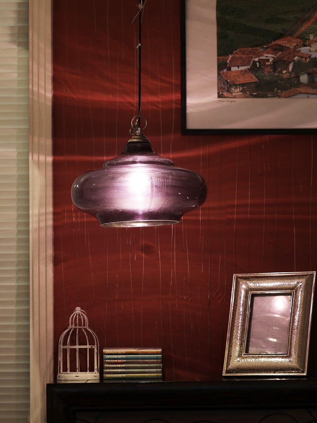 THE LIGHT STORE Purple Self Design Hanging Light Price in India