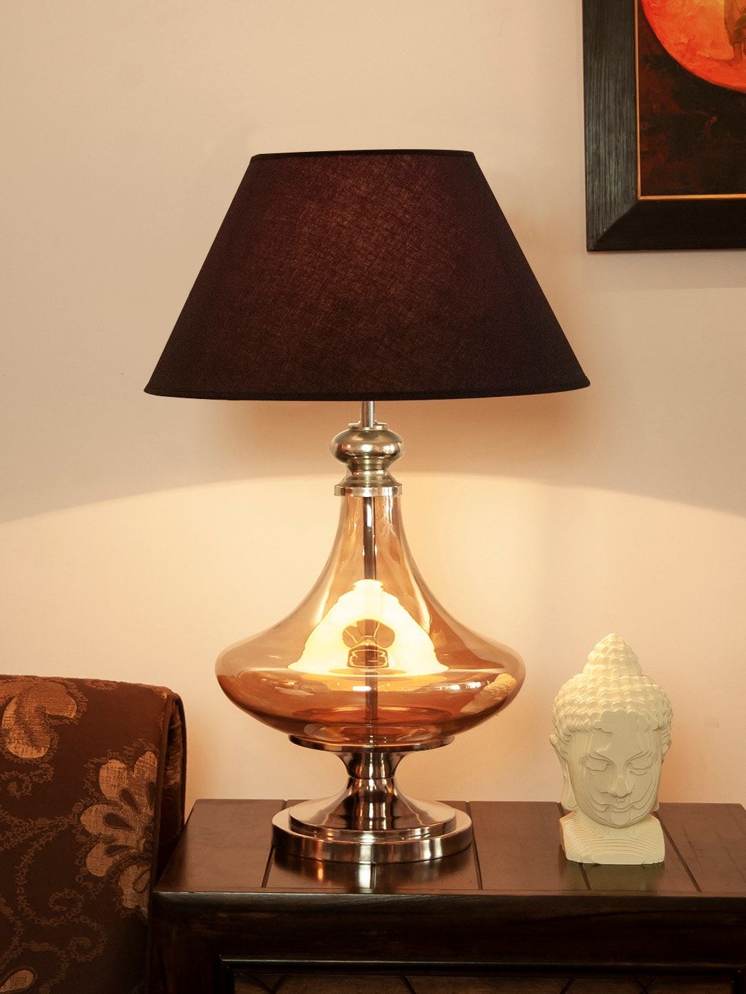 THE LIGHT STORE Gold-Toned Black Solid Bedside Standard Table Lamp with Shade Price in India