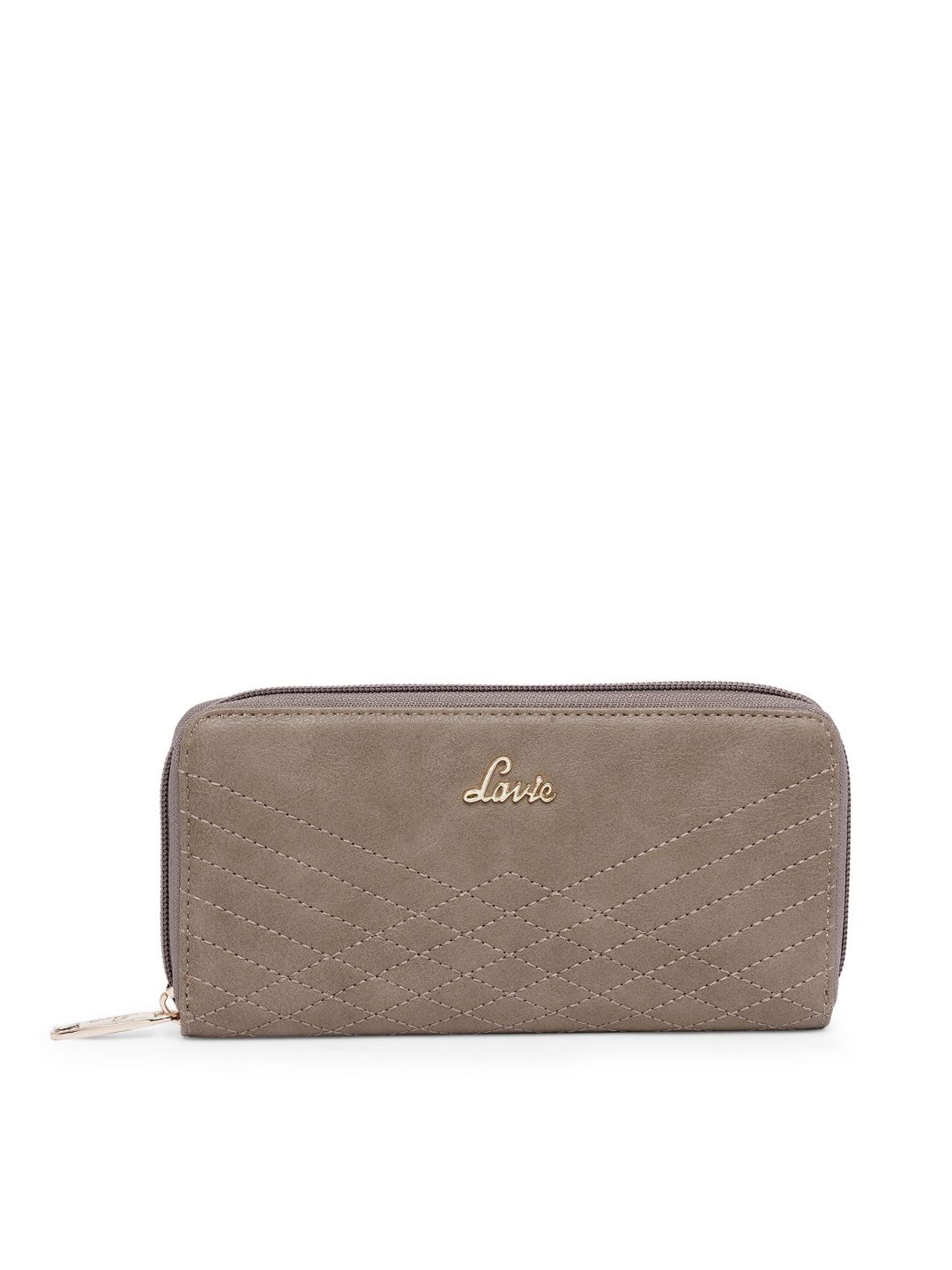 Lavie Women Taupe Solid Zip Around Wallet Price in India