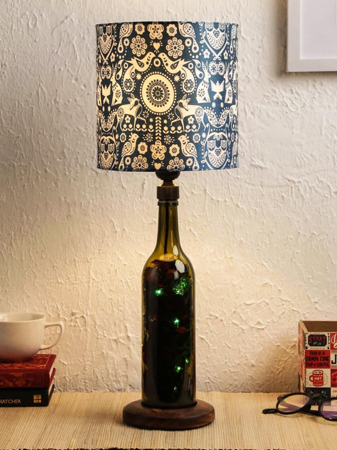 green girgit Brown Printed Buffet Table Top Lamp with Shade Price in India