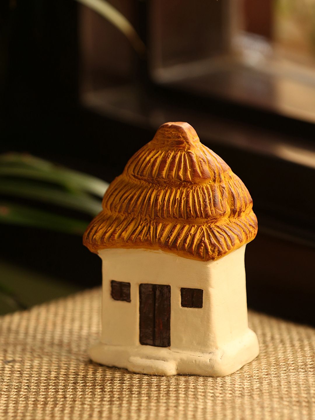 ExclusiveLane Off-White & Yellow Hand-Painted Terracotta Mini Hut Showpiece Price in India