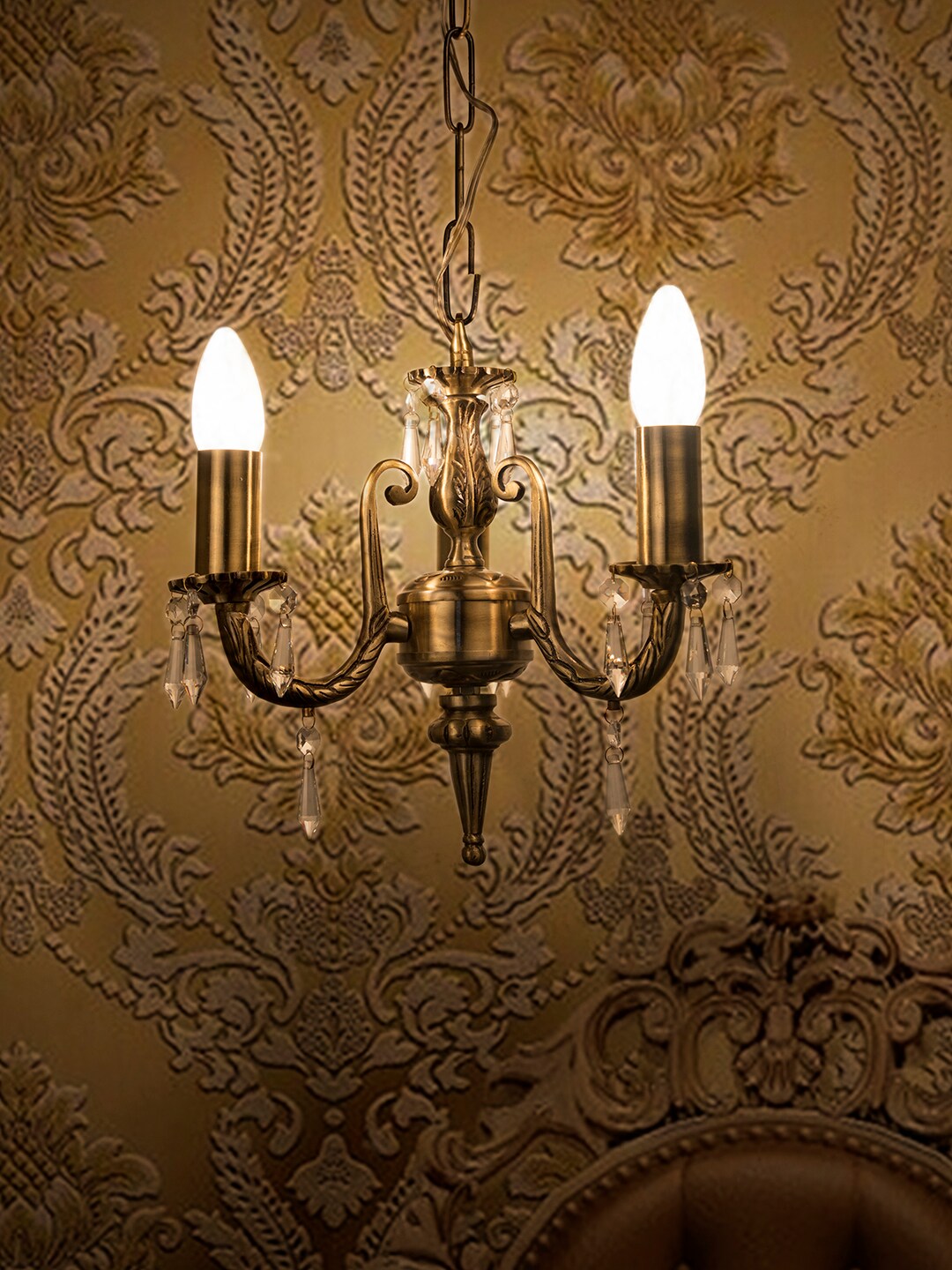 Fos Lighting Antique Gold-Toned Cylindrical Chandelier Price in India