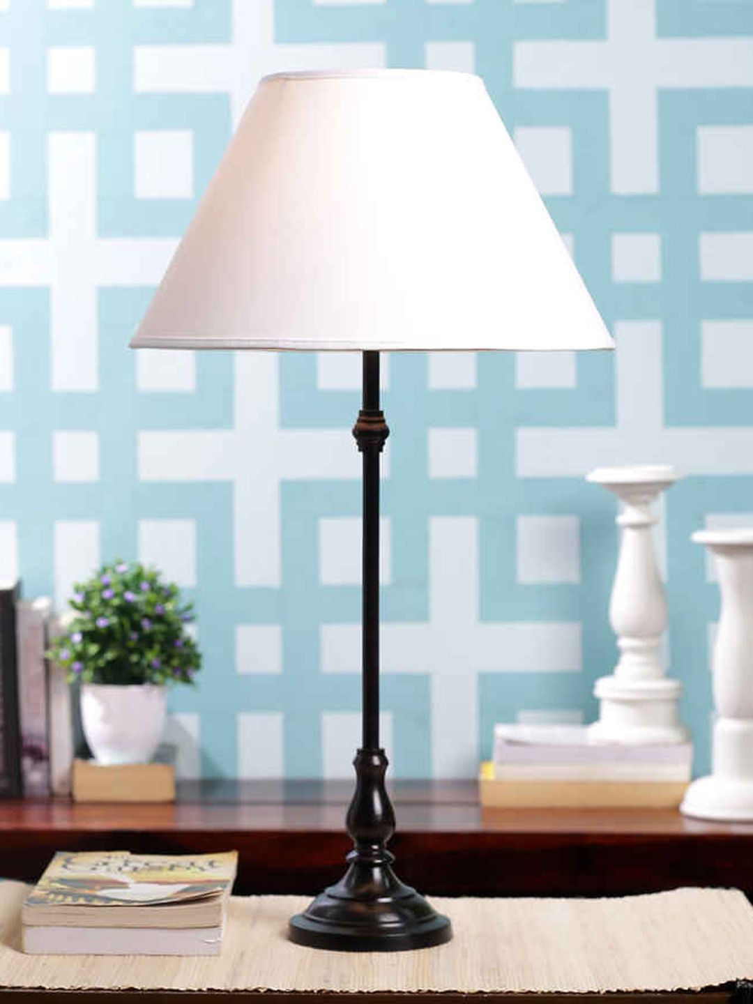 THE LIGHT STORE Black & White Solid Bedside Table Lamp with Shade Price in India