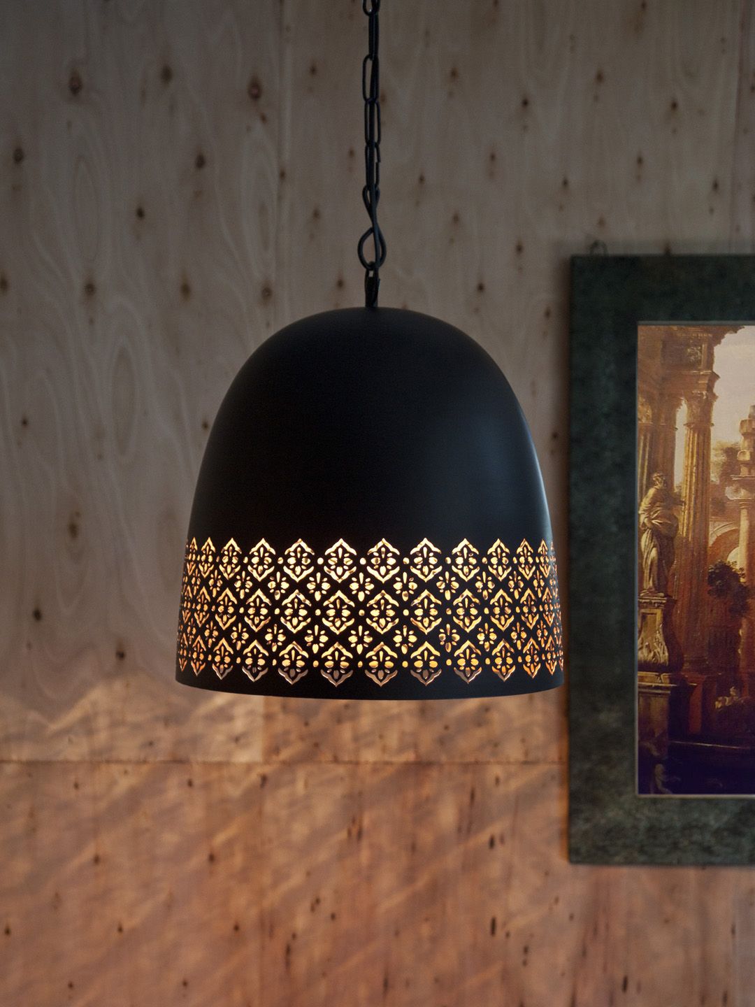 THE LIGHT STORE Black & Orange Self Design Hanging Light Price in India