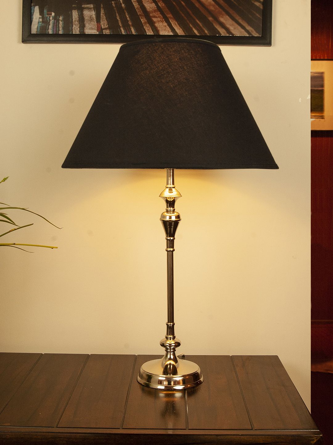 THE LIGHT STORE Silver-Toned & Brown Solid Bedside Table Lamp with Shade Price in India