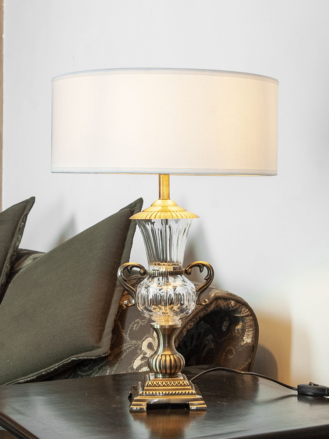 THE LIGHT STORE Gold-Toned Self Design Bedside Standard Table Lamp with Shade Price in India