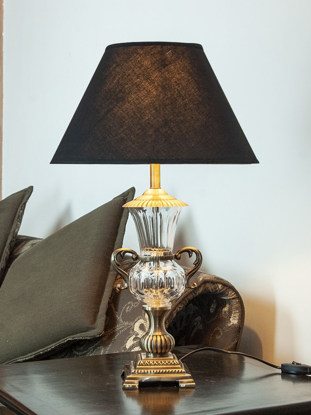 THE LIGHT STORE Gold-Toned & Brown Solid Bedside Standard Table Lamp with Shade Price in India