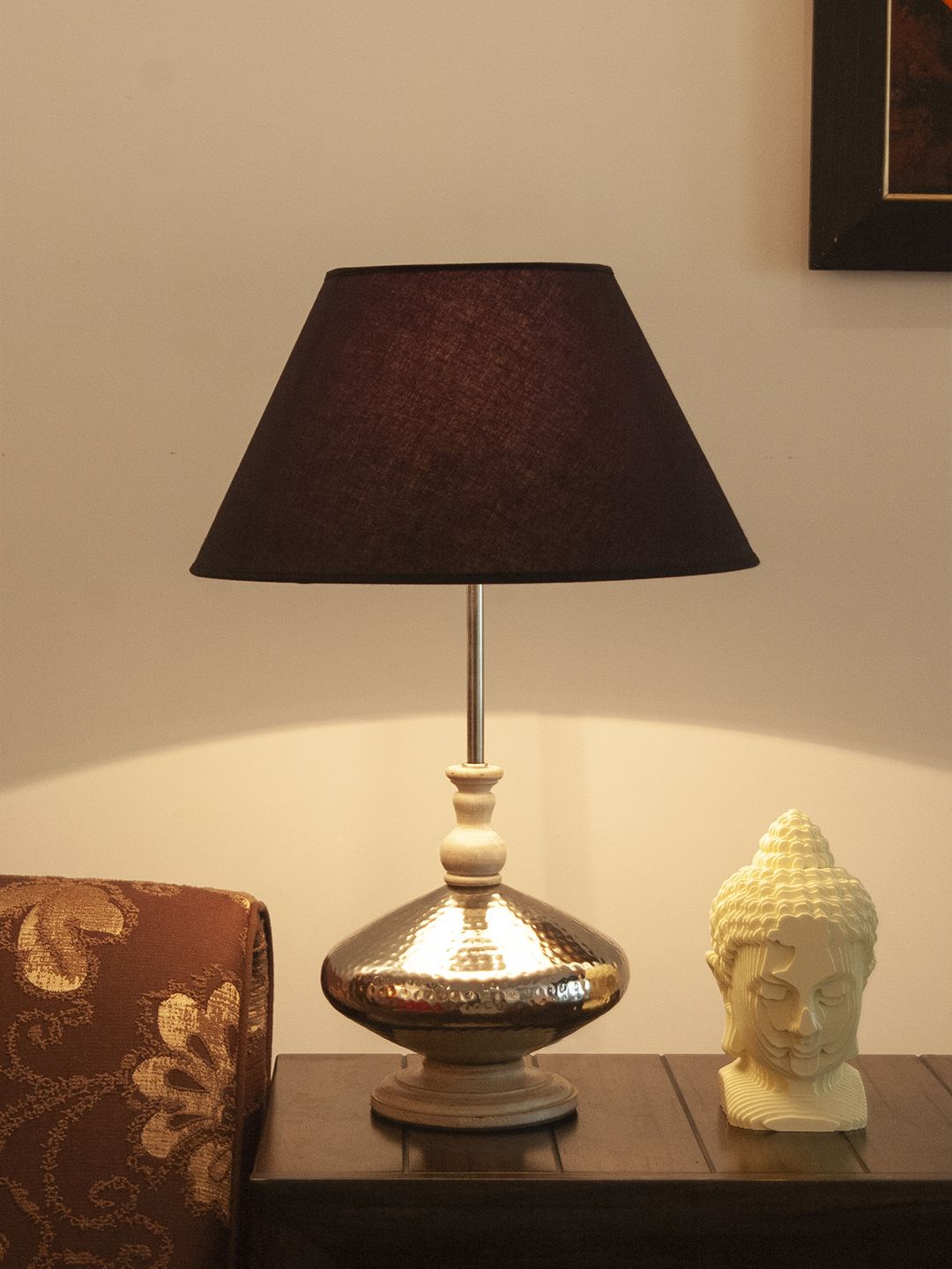 THE LIGHT STORE Black & Gold-Toned Bedside Standard Table Lamp with Shade Price in India