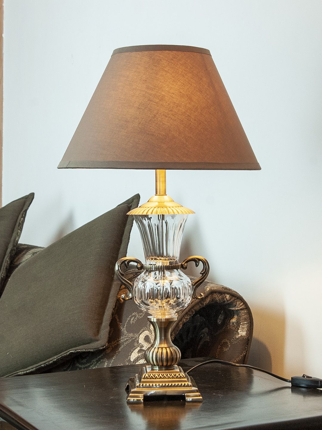 THE LIGHT STORE Gold-Toned & Brown Solid Solid Contemporary Table Lamp with Shade Price in India