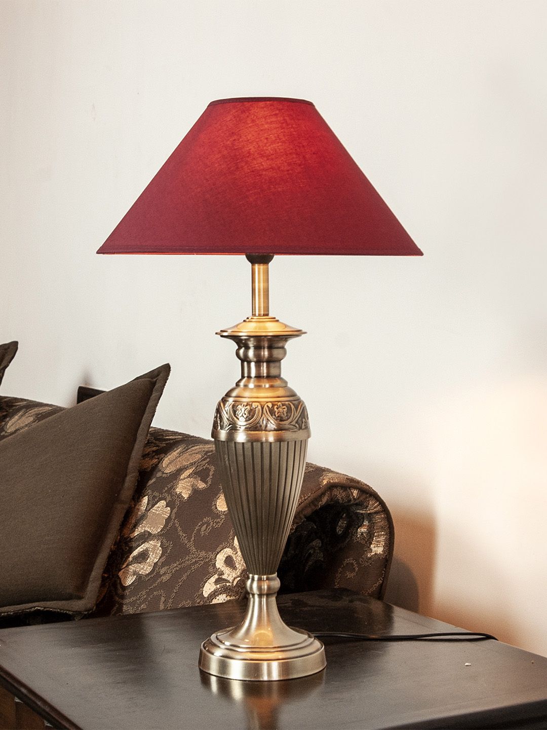 THE LIGHT STORE Maroon & Gold-Toned Solid Bedside Standard Lamp Price in India