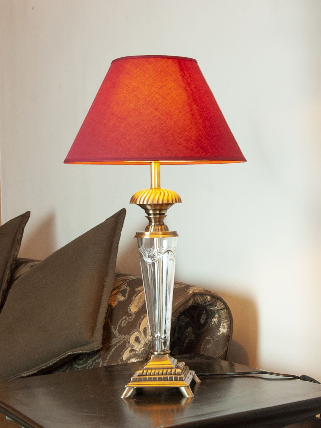 THE LIGHT STORE Gold-Toned & Red Bedside Standard Table Lamp Price in India